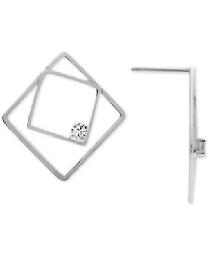 image of Essentials Cubic Zirconia Small Double Square Stud Earrings in Fine Silver-Plate