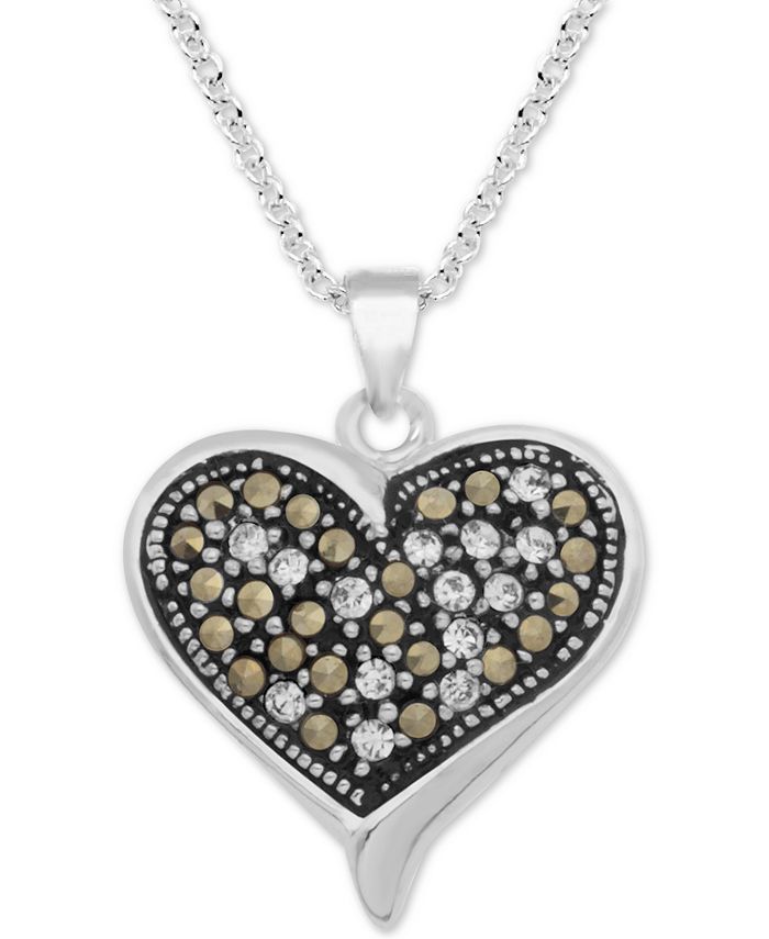 Macy's Marcasite & Crystal Heart 18" Pendant Necklace in SilverPlate Macy's