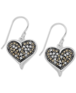 image of Marcasite & Crystal Filigree Heart Drop Earrings in Fine Silver Plate