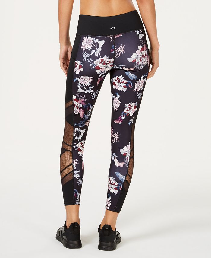 Ideology Garden Noir Printed Mesh-Trimmed Cropped Leggings, Created for ...
