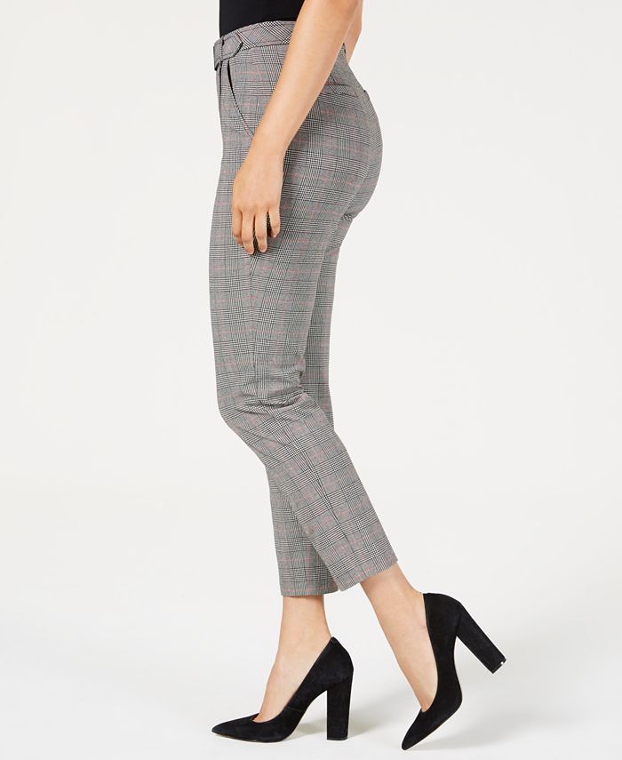 GUESS Alexa Belted Plaid Trousers - Macy's