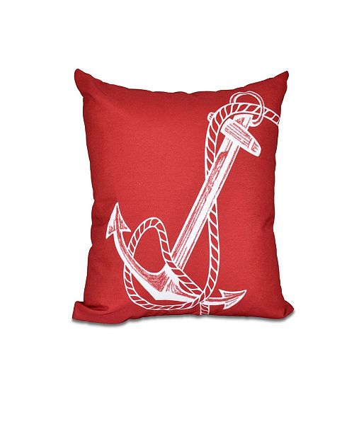 E By Design Anchored 16 Inch Red Decorative Nautical Throw Pillow