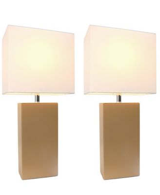 Elegant Designs 2 Pack Modern Leather Table Lamps with White Fabric Shades