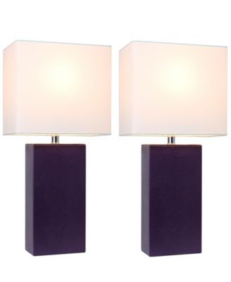 Elegant Designs 2 Pack Modern Leather Table Lamps with White Fabric Shades