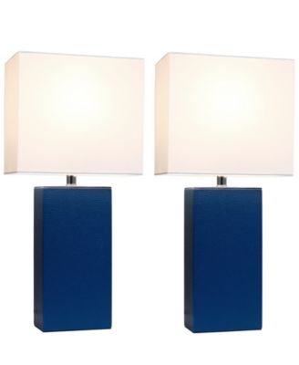 Elegant Designs 2 Pack Modern Leather Table Lamps with White Fabric Shades