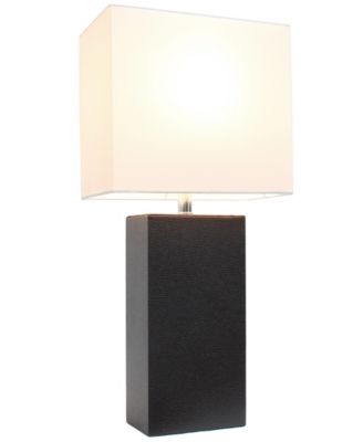 Elegant Designs Modern Leather Table Lamp with White Fabric Shade
