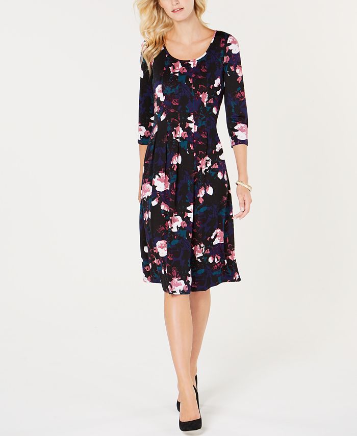 NY Collection Petite Printed Fit & Flare Dress & Reviews - Dresses ...