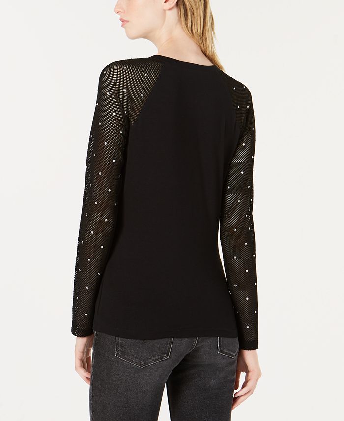 Bar III Embellished Fishnet-Sleeve Top, Created for Macy's & Reviews ...
