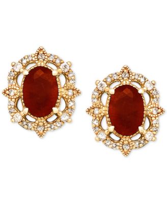 Macy's - Sapphire (1-1/3 ct. t.w.) & Diamond (1/8 ct. t.w.) Stud Earrings in 14k Yellow Gold (Also Available in Emerald & Ruby)