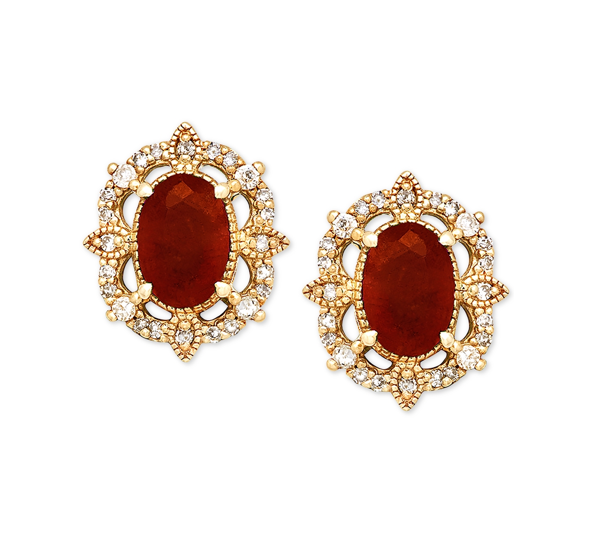 Sapphire (1-1/3 ct. t.w.) & Diamond (1/8 ct. t.w.) Stud Earrings in 14k Yellow Gold (Also Available & Emerald) - Ruby