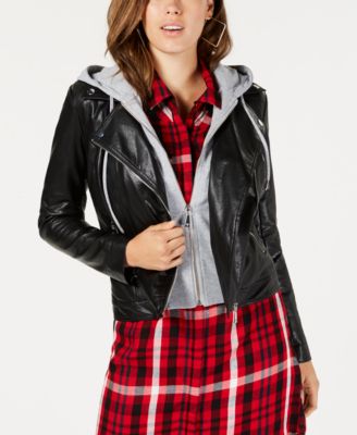 GUESS - Faux-Leather Hoodie Jacket