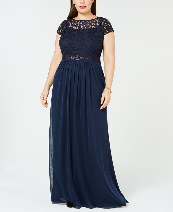 Adrianna Papell Plus Size Lace Illusion Gown - Macy's