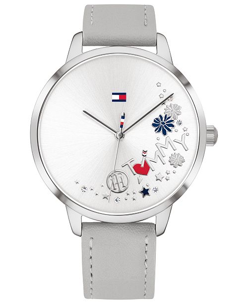 Tommy Hilfiger Women S Gray Leather Strap Watch 38mm Created For Macy S Reviews Watches Jewelry Watches Macy S
