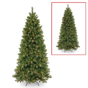 National Tree 7 5' Lehigh Valley Pine Slim Hinged Tree with 450 Low Voltage Dual Led Lights with 9 Function Footswitch