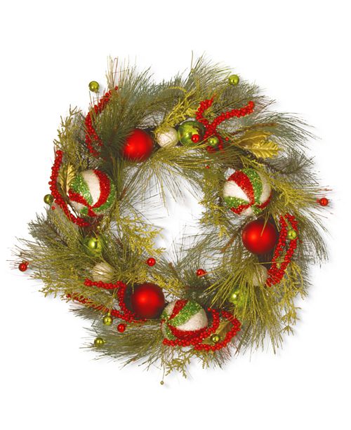 National Tree Company 30 Christmas Ornament Wreath With Red Green Reviews Holiday Shop Home Macy S