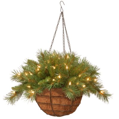 National Tree Company - National Tree 20" Tiffany Fir Hanging Basket with Battery Operated Warm White LED Lights