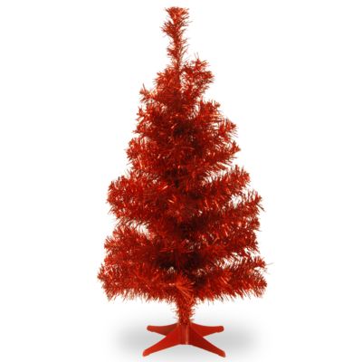 National Tree Company - National Tree 3 ft. Red Tinsel Tree