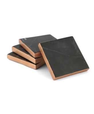 Thirstystone - Set of 4 Black Marble Coasters with Copper Trim Finish