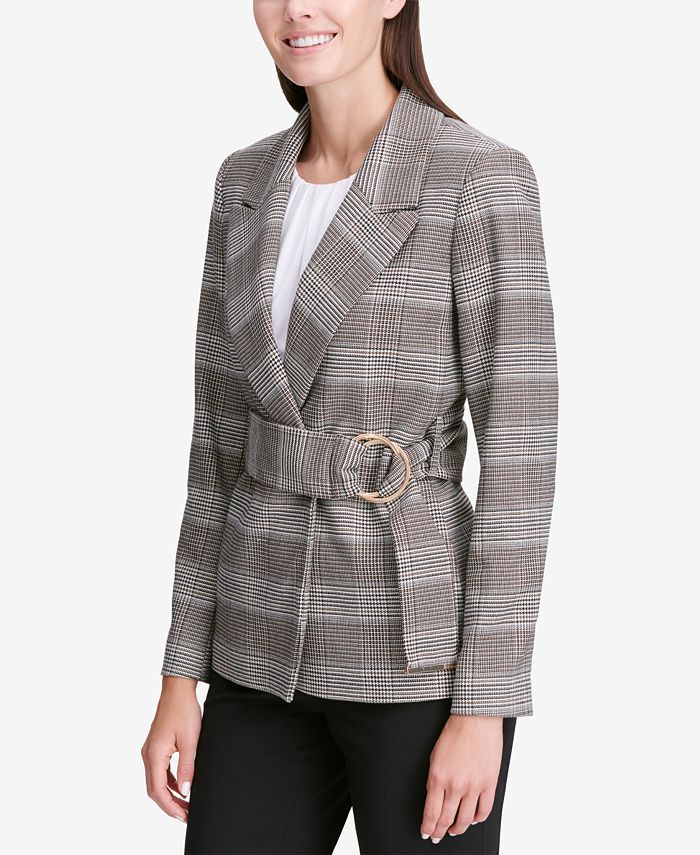 Calvin Klein Belted Plaid Jacket Macy's