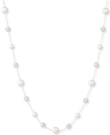 Silver-Tone Pavé Fireball & Imitation Pearl Strand Necklace, 17" + 3" extender