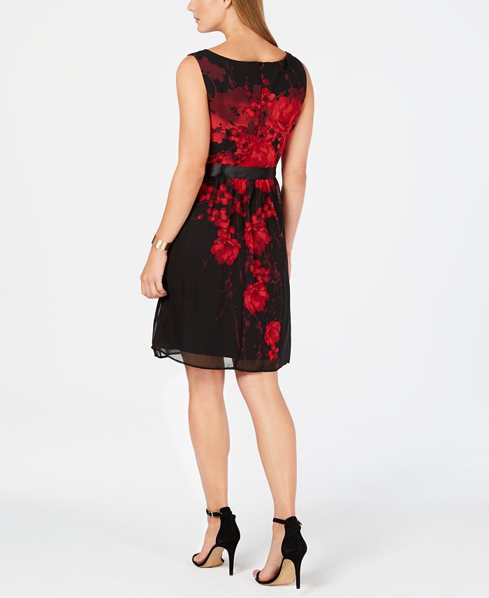 Connected Belted Printed Chiffon A-Line Dress - Macy's