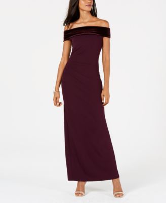 vince camuto off the shoulder velvet gown