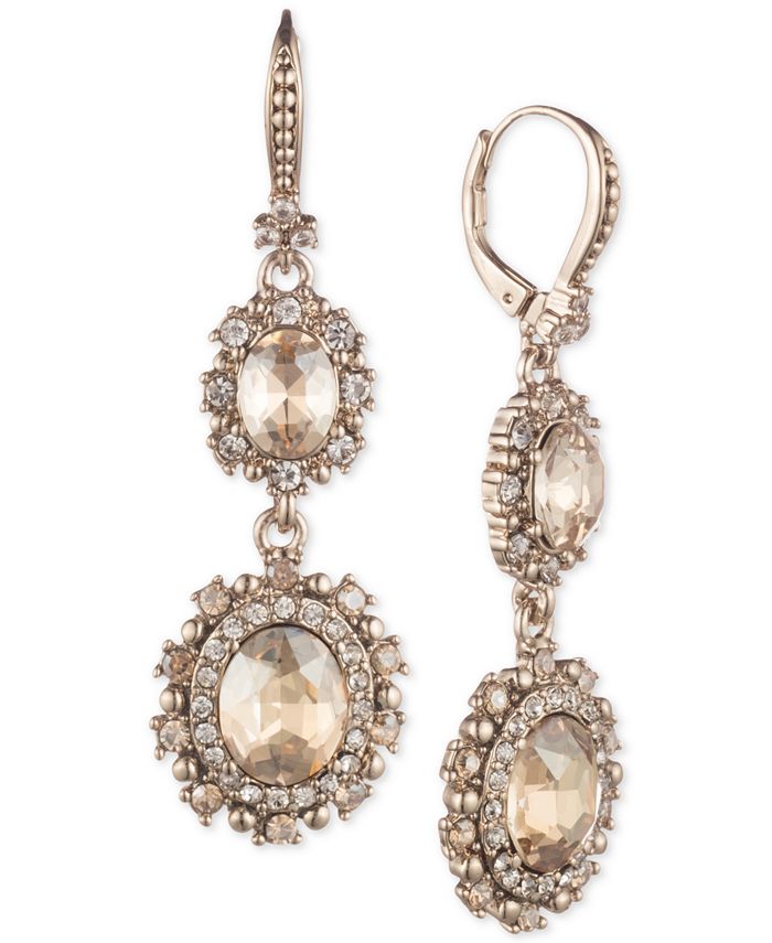 Marchesa Gold-Tone Crystal Double Drop Earrings - Macy's