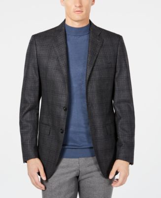 Calvin Klein Men's X Fit Slim-fit Charcoal Navy Plaid Wool Sport Coat 