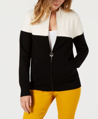Charter Club - Colorblocked Zip-Up Sweater