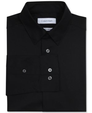 Shop Calvin Klein Big Boys Slim Fit Solid Stretch Poplin Shirt In Black