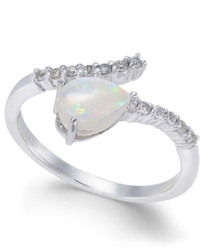 image of Opal (3/8 ct. t.w.) & Diamond (1/8 ct. t.w.) Statement Ring in 14k White Gold