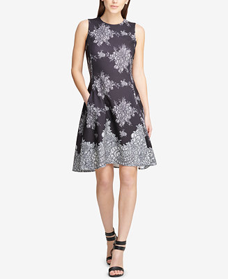 DKNY Lace-Print Fit & Flare Dress, Created for Macy's & Reviews ...