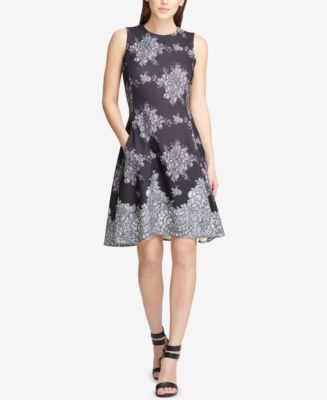 DKNY Lace-Print Fit & Flare Dress, Created for Macy's - Macy's