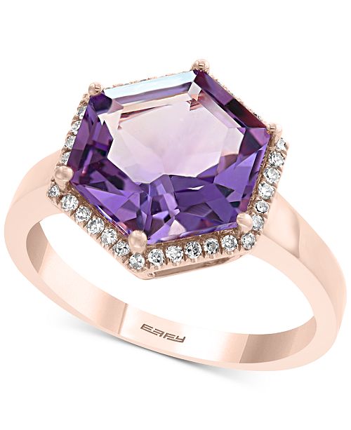Effy Collection Effy Amethyst 3 5 8 Ct T W Diamond 1 8 Ct T W Ring In 14k Rose Gold Reviews Rings Jewelry Watches Macy S