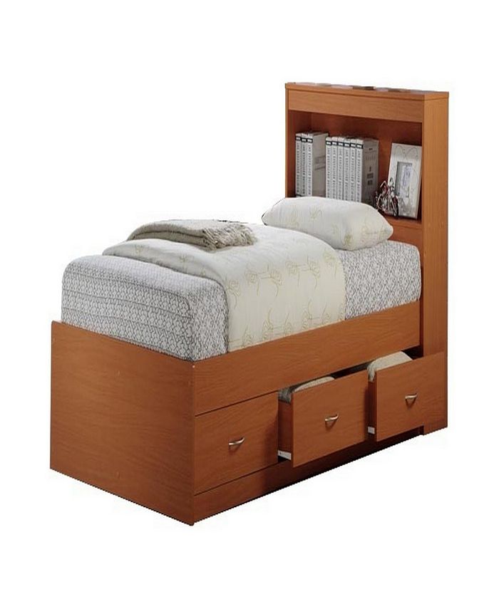 Hodedah TwinSize Captain Bed with 3Drawers and Headboard in Cherry