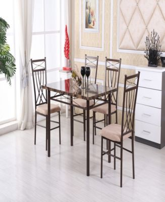 Hodedah 5-Piece Dinette Set with Faux Marble Table Top - Macy's