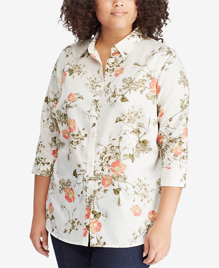 Lauren Ralph Lauren Plus Size Floral-Print Cotton Shirt & Reviews ...