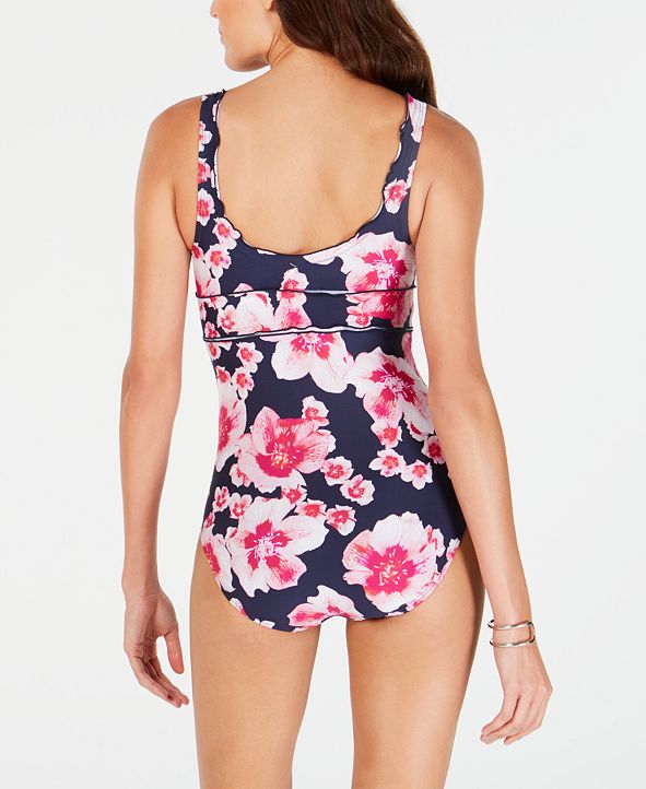 DKNY Women's White Printed Stretch REMOVABLE CUPS Full Coverage Ring Scoop Neck One Piece Swimsuit main image 0