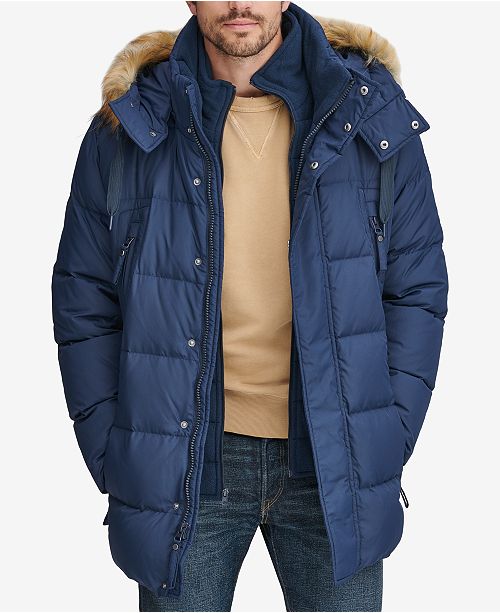 Marc New York Men S Long Snorkel Down Coat With Faux Fur Trim
