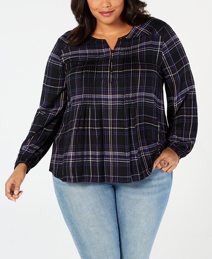 Style & Co Plus Size Plaid Pleated Blouse, Created for Macy's - Macy's