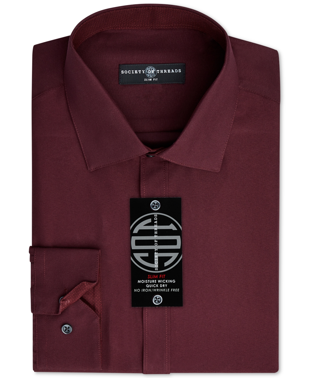 Men's Slim-Fit Non-Iron Performance Solid Dress Shirt - Burgundy