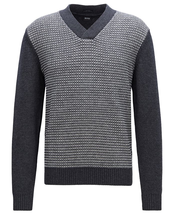Hugo Boss BOSS Men's V-Neck Virgin Wool Jacquard Sweater & Reviews ...