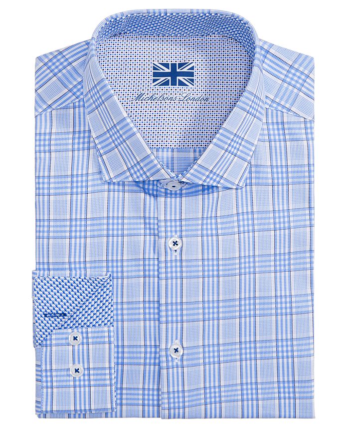 Michelsons of London Men's Slim-Fit Glen Plaid Dress Shirt - Macy's