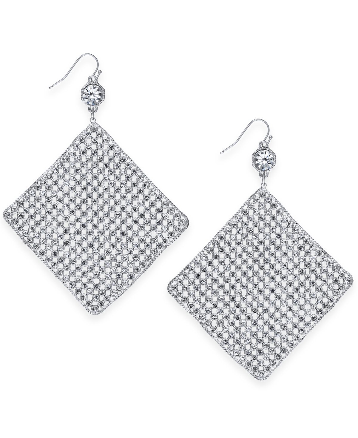 Silver-Tone Crystal Diamond-Shape Sheet Statement Earrings, Created for Macy's - Crystal