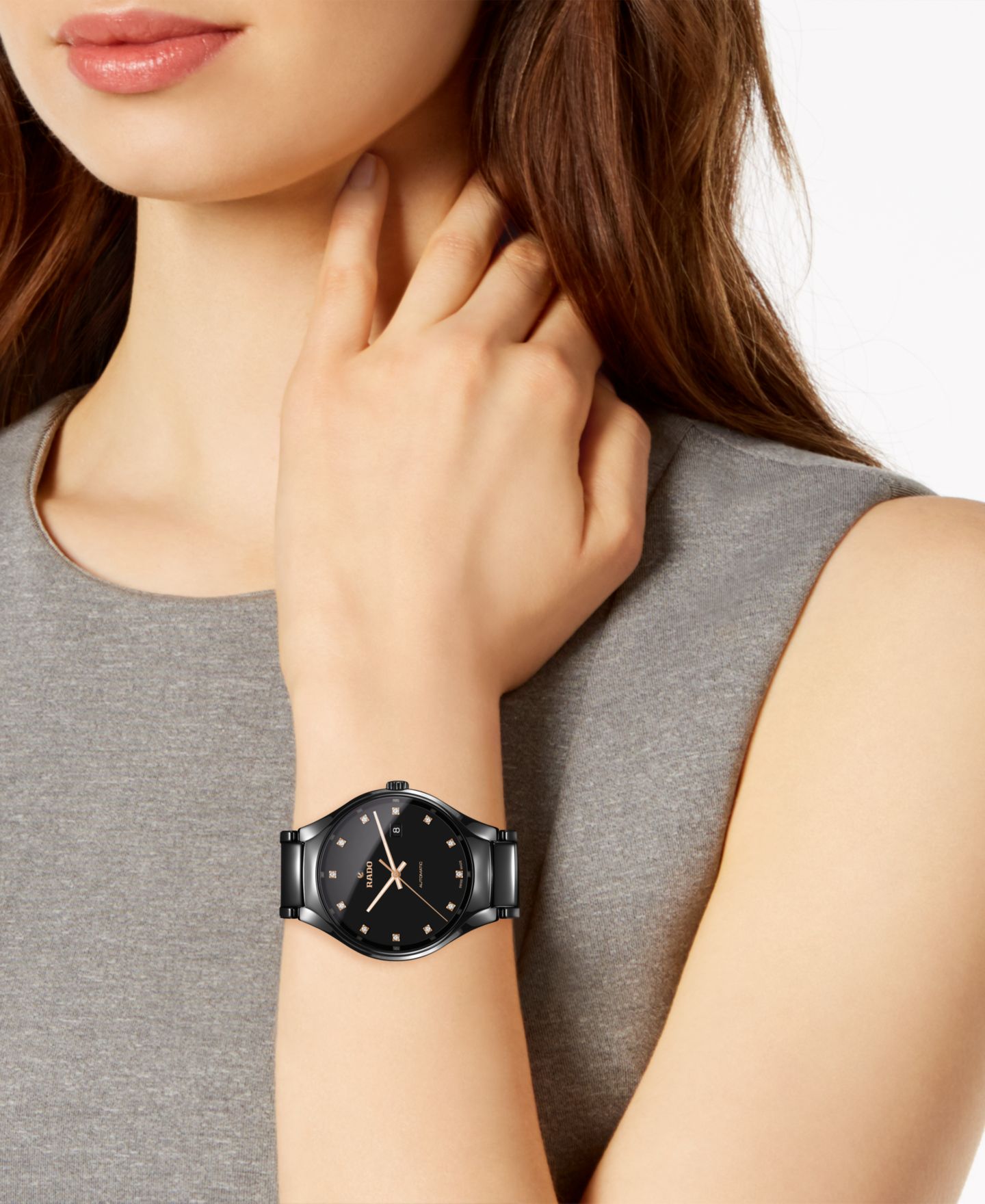 Швейцарские автоматические часы Rado True унисекс, керамический браслет, бриллианты, 40 мм — фото 4