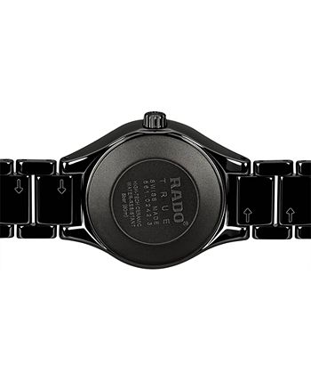 Rado - Women's Swiss True Diamond Accent Black High-Tech Ceramic Bracelet Watch 30mm R27059712