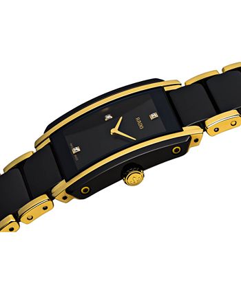 Rado - Women's Swiss Integral Diamond Accent Black Ceramic & Gold-Tone Stainless Steel Bracelet Watch 23x33mm R20845712