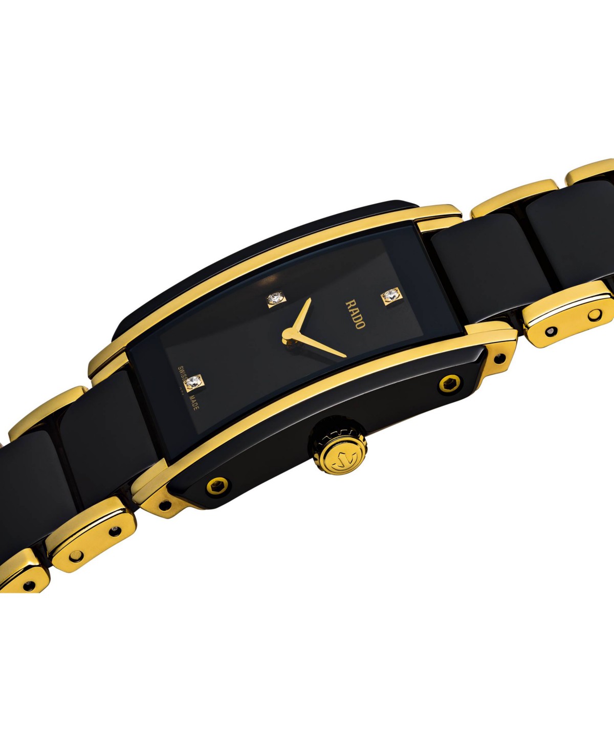 Женские часы Rado Swiss Integral с бриллиантами, чёрная керамика и золотистая сталь — фото 2