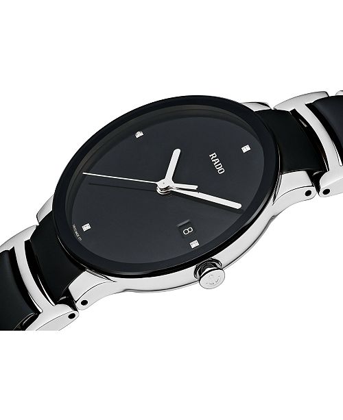 Rado Watch Men S Swiss Centrix Diamond Accent Stainless Steel And Black Ceramic Bracelet 38mm R30934712 Reviews All Fine Jewelry Jewelry Watches Macy S