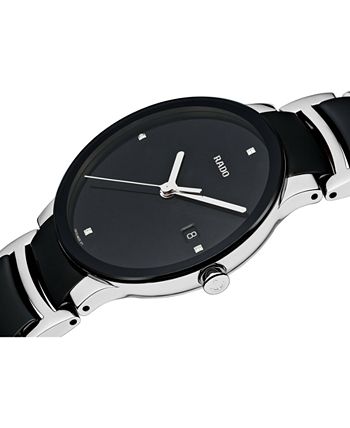 Rado - Watch, Men's Swiss Centrix Diamond Accent Stainless Steel and Black Ceramic Bracelet 38mm R30934712